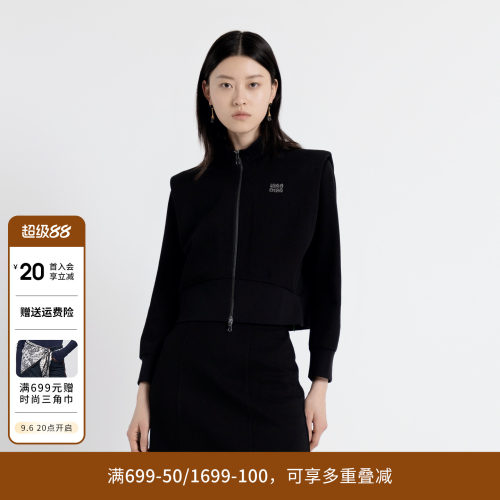 婉甸秋季黑色拉链运动风长袖翻领式收腰外套1243O04GL2
