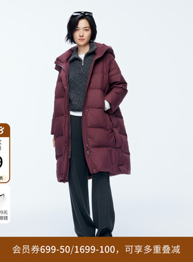 婉甸冬季安可拉红保暖带帽加厚长款羽绒服1244D17GS3