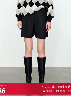 婉甸黑色短裤A型高腰休闲裤1234P06DM1
