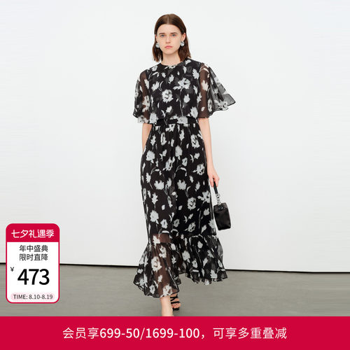 黑白色假两件连衣裙