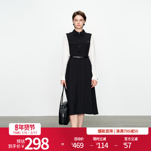婉甸2025黑白拼接连衣裙高腰线通勤风1241N18XS4YX