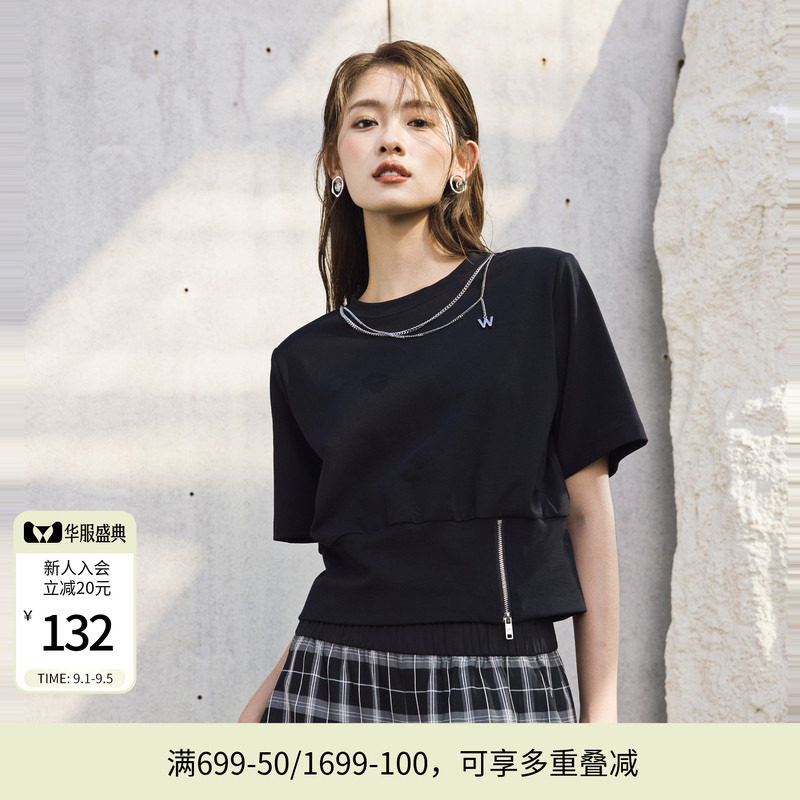 婉甸夏黑短袖T恤圆领1242T04SX1图片