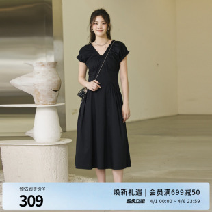 黑色短袖 连衣裙1242N07RS2 新品 婉甸2025夏季