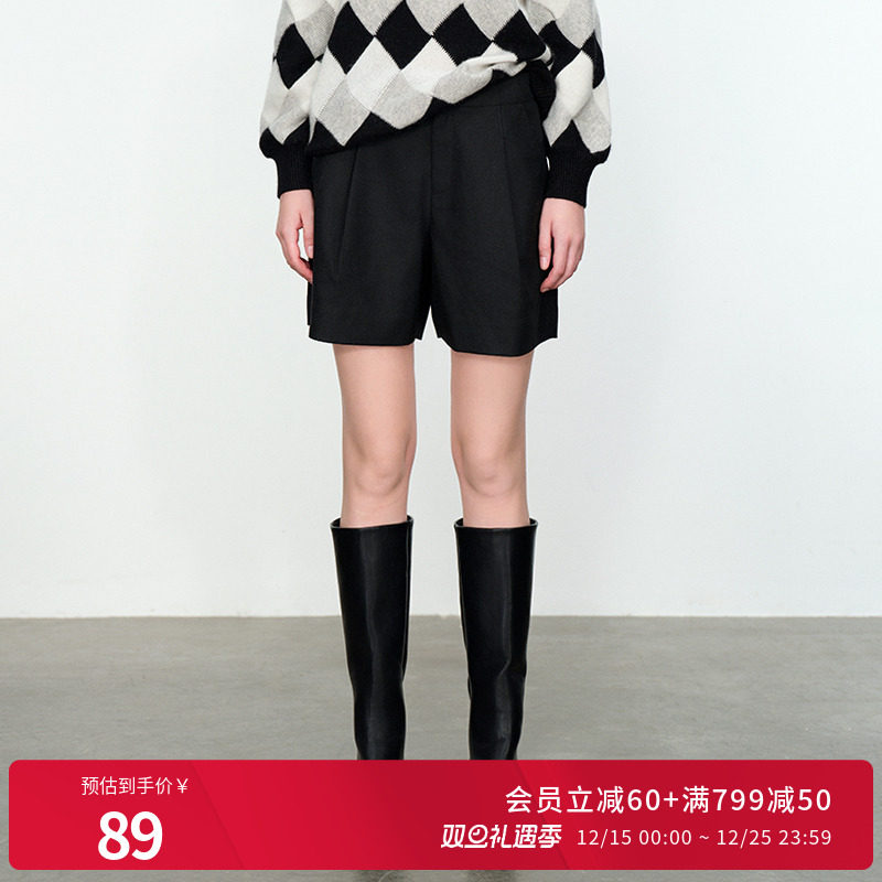 婉甸黑色高腰休闲短裤