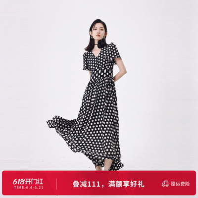 婉甸夏季黑白大波点短袖连衣裙1242N30RS3