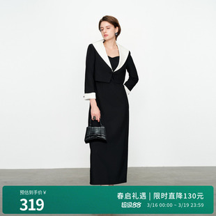 婉甸2025黑色两件套连衣裙通勤风短外套吊带裙1241N01MS2