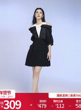 婉甸2025夏季新品黑色中袖连衣裙1242N06SX1YX