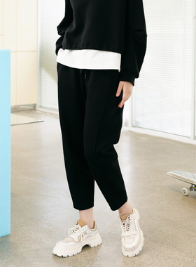 婉甸2025年秋季新品黑色松紧腰弹力直筒长裤阔腿卫裤1243P10DX3YX