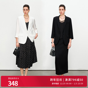 新品 七分袖 原生白 西装 外套1242Q02RS1 黑色短款 婉甸2025夏季