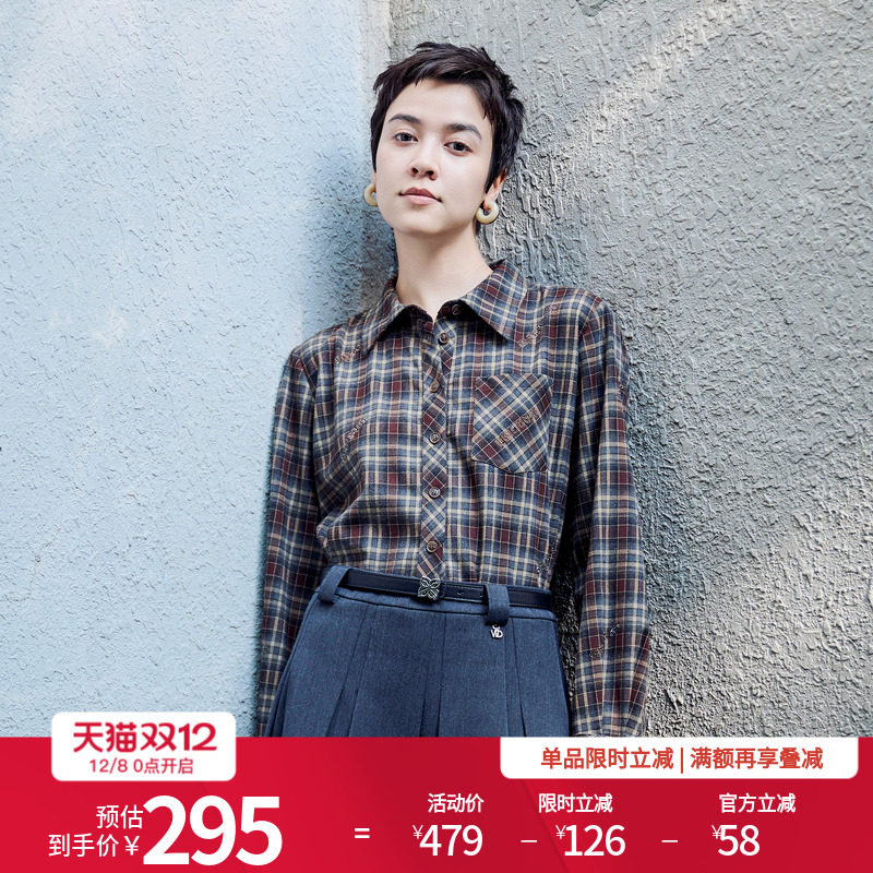 婉甸2025年冬季新品安可拉红灰米格纹衬衫中性风格子衫1244S12SX3