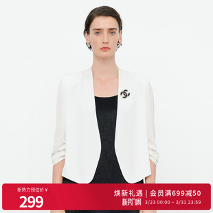 通勤短西装 玉白色醋酸休闲风七分袖 1252Q02RS1 新品 婉甸2026夏季