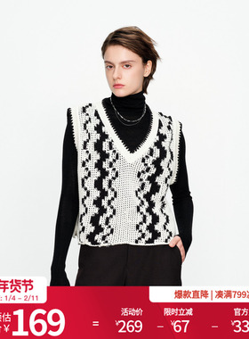 婉甸2025黑白色无袖毛织套头衫百搭风针织马甲1241W12DY2