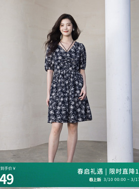 婉甸2025夏季新品黑白蝴蝶花连衣裙1242N09RS2