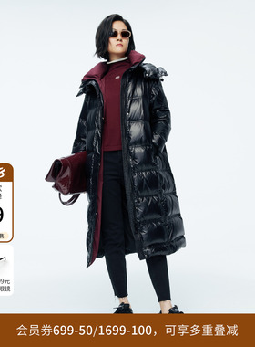 婉甸冬季黑色长款连帽女保暖高充绒羽绒服1244D41SX5