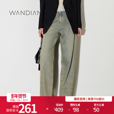 牛仔长裤直筒长款复古中腰