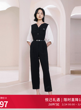 婉甸2025夏季新品黑白拼接连身长裤1242J01SJ1YX