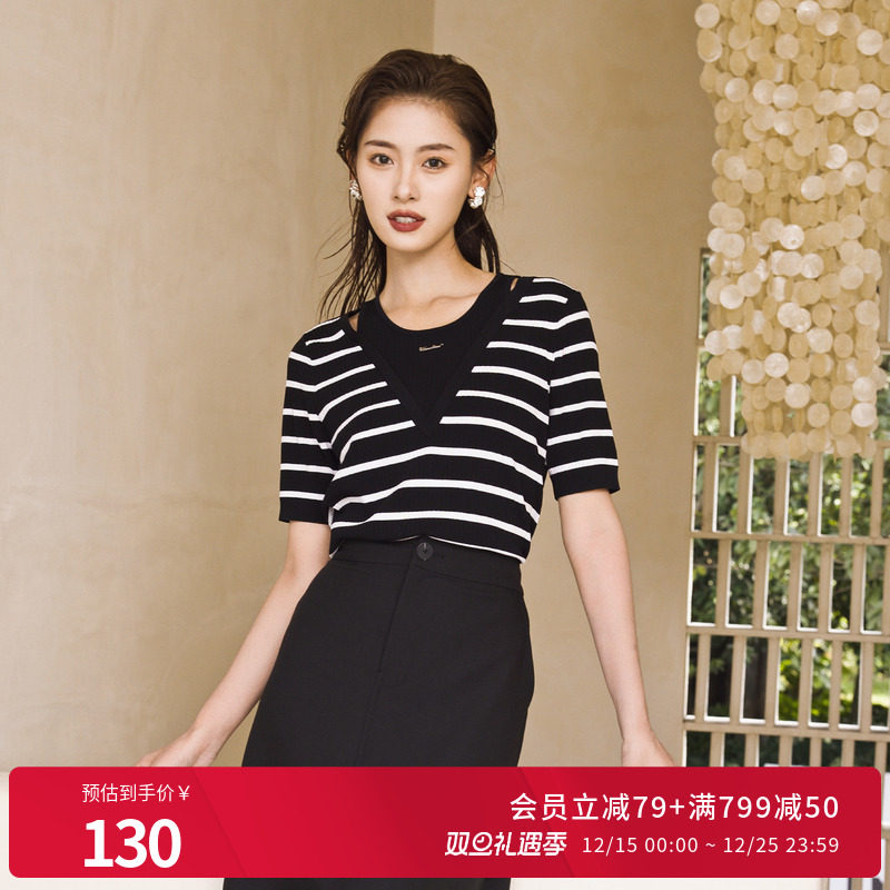 黑白条纹毛织套头衫