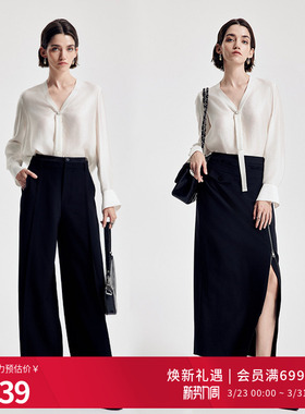 婉甸2026春季新品米白色/橡木棕V领珍珠扣衬衫贵气典雅1251S06ZY1