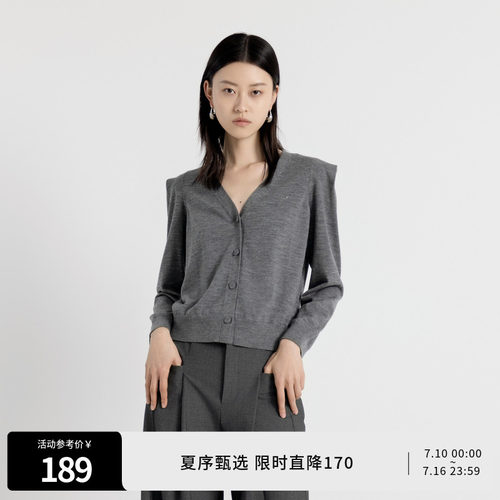 婉甸秋季羊毛岩石灰/紫红色毛织针织开衫1243W09GL2
