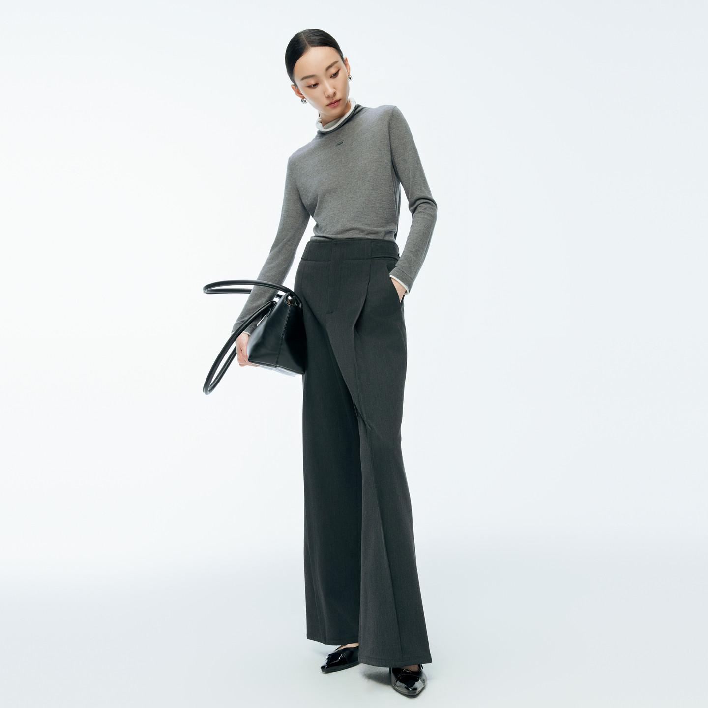 安可拉红假两件高领打底衫