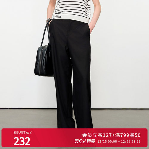 婉甸2025夏季新品黑色阔腿裤长款休闲裤1242P06RS1