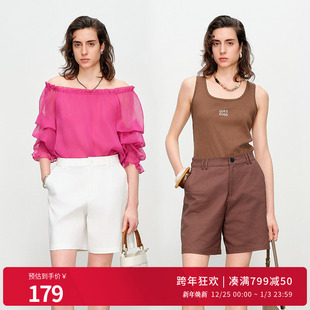 女直筒休闲宽松中裤 短裤 婉甸2025夏新品 1242P10YT3 通勤快手裤