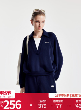 婉甸2026春季新品学院蓝假两件套头休闲运动女外套卫衣1251Y02SX2