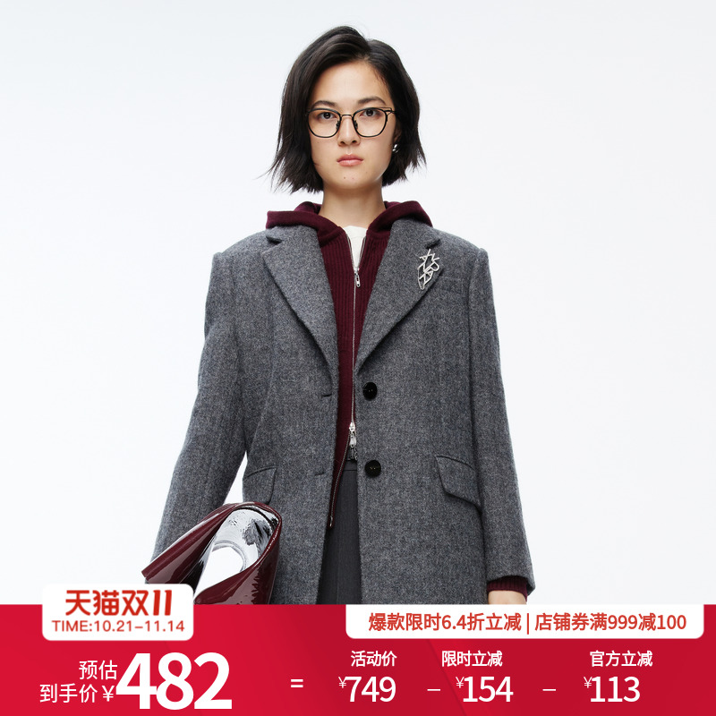 婉甸2025年冬季新品智灰毛呢纯羊毛女西装外套上班通勤1244Q03GS3