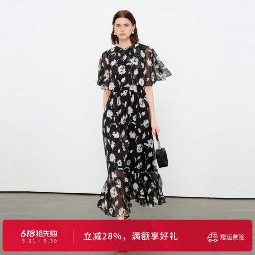 黑白色假两件连衣裙