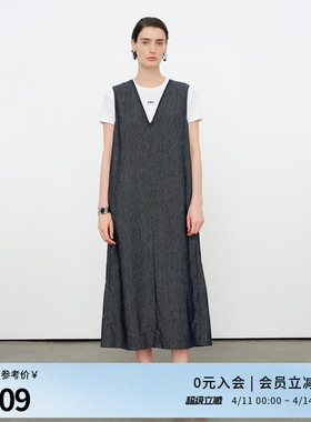 婉甸2026夏季新品牛仔蓝亚麻连衣裙直筒裙休闲无袖裙子1252N01DX1