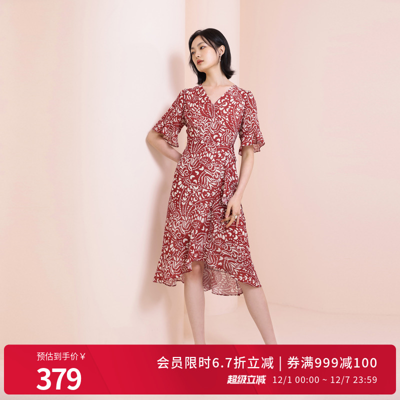 花火红色短袖连衣裙