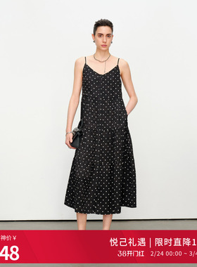 婉甸2025夏季新品黑白小波点吊带连衣裙1242N26RS3