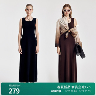 婉甸2026春季新品黑色/橡木棕X型无袖毛织修身连衣裙1251N02YJ1