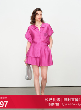 婉甸2025夏新品玫紫色短袖套装1242L05SX2