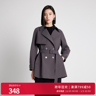 婉甸2025年秋新品 通勤风衣女外套1243B04DM4 岩石灰带腰带中长款