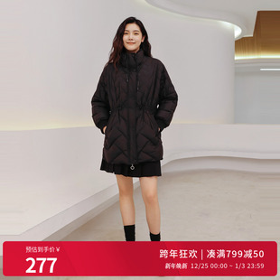 婉甸黑色中长款 X型立体裁剪外套1234D14RX3 羽绒服冬季