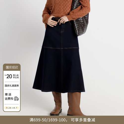 复古靛蓝丹宁长裙