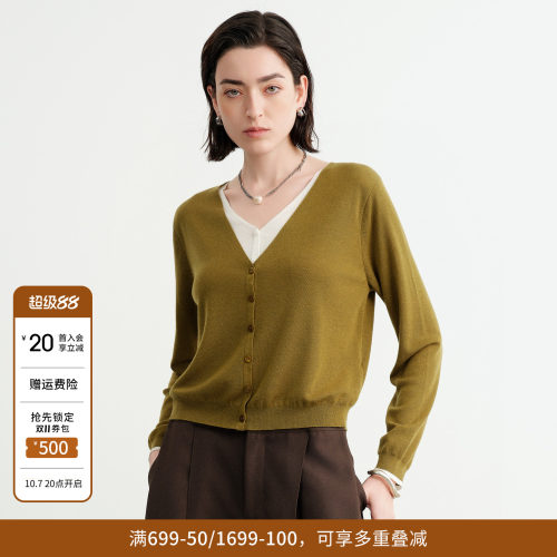 牧草绿假两件毛织开衫