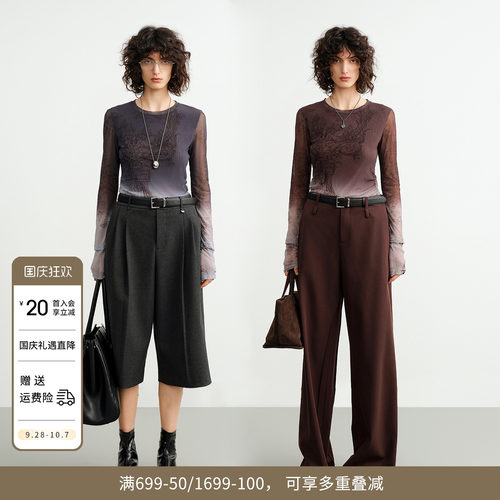 紫西梅网纱印花上衣