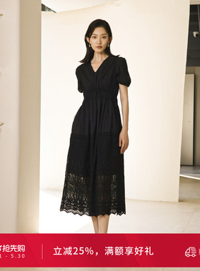 婉甸夏季黑色短袖连衣裙1242N10RS2