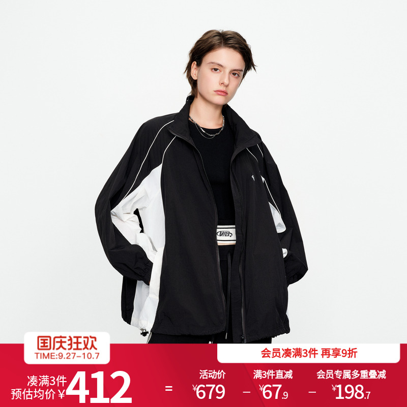 婉甸黑色拼接中长款外套