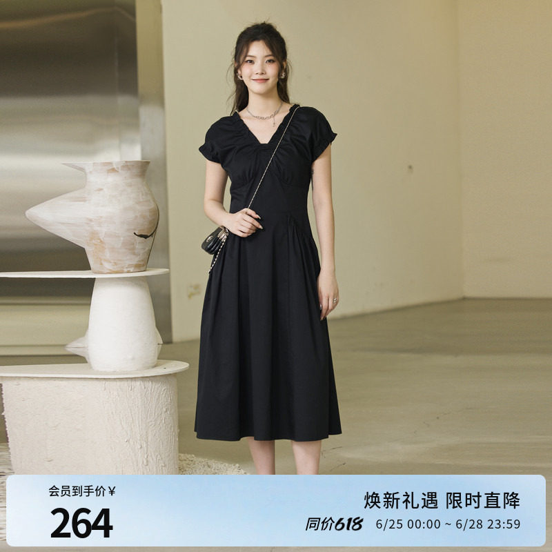 婉甸夏季黑色短袖连衣裙1242N07RS2