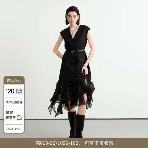 黑色拼接连衣裙