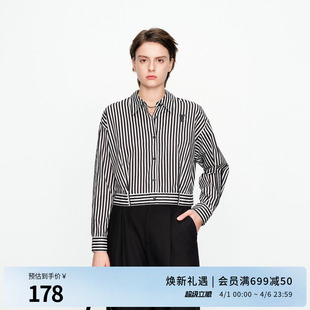 通勤风短款 1241S15SXD 衬衫 婉甸2025黑白条纹长袖