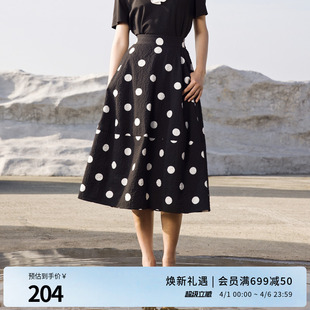 婉甸2025夏季 黑白大波点长裙通勤半身裙1242K20RS3 新品