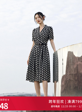 婉甸2025夏季新品黑白大波点短袖连衣裙1242N84RS3