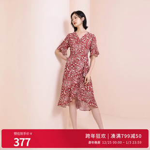 连衣裙1242N43RJ3YX 花火红色短袖 婉甸2025夏季 新品