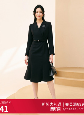 婉甸2025年秋季新品西装裙职业气质黑长袖连衣裙1243N10DY4YX