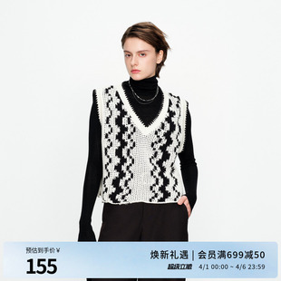 婉甸2025黑白色无袖 百搭风针织马甲1241W12DY2 毛织套头衫