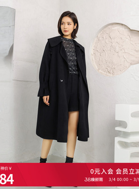 婉甸黑色双面呢大衣冬季A型中长款外套1234C07RJ3YX